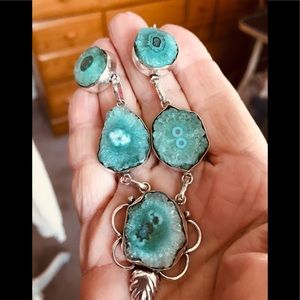 NEW solar Quartz Druzy 925 Silver Necklace